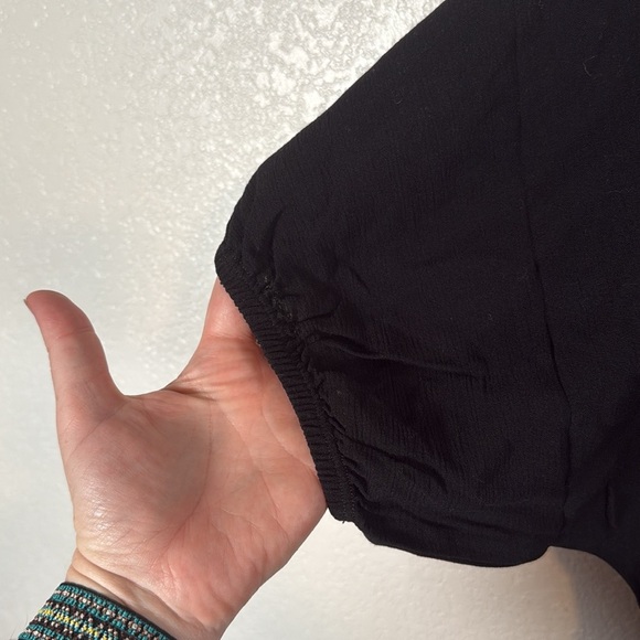 Fordays Black Crepe The Easy Top Recycled Materials Blouse Gathered Sleeves Lrg - Picture 3 of 7